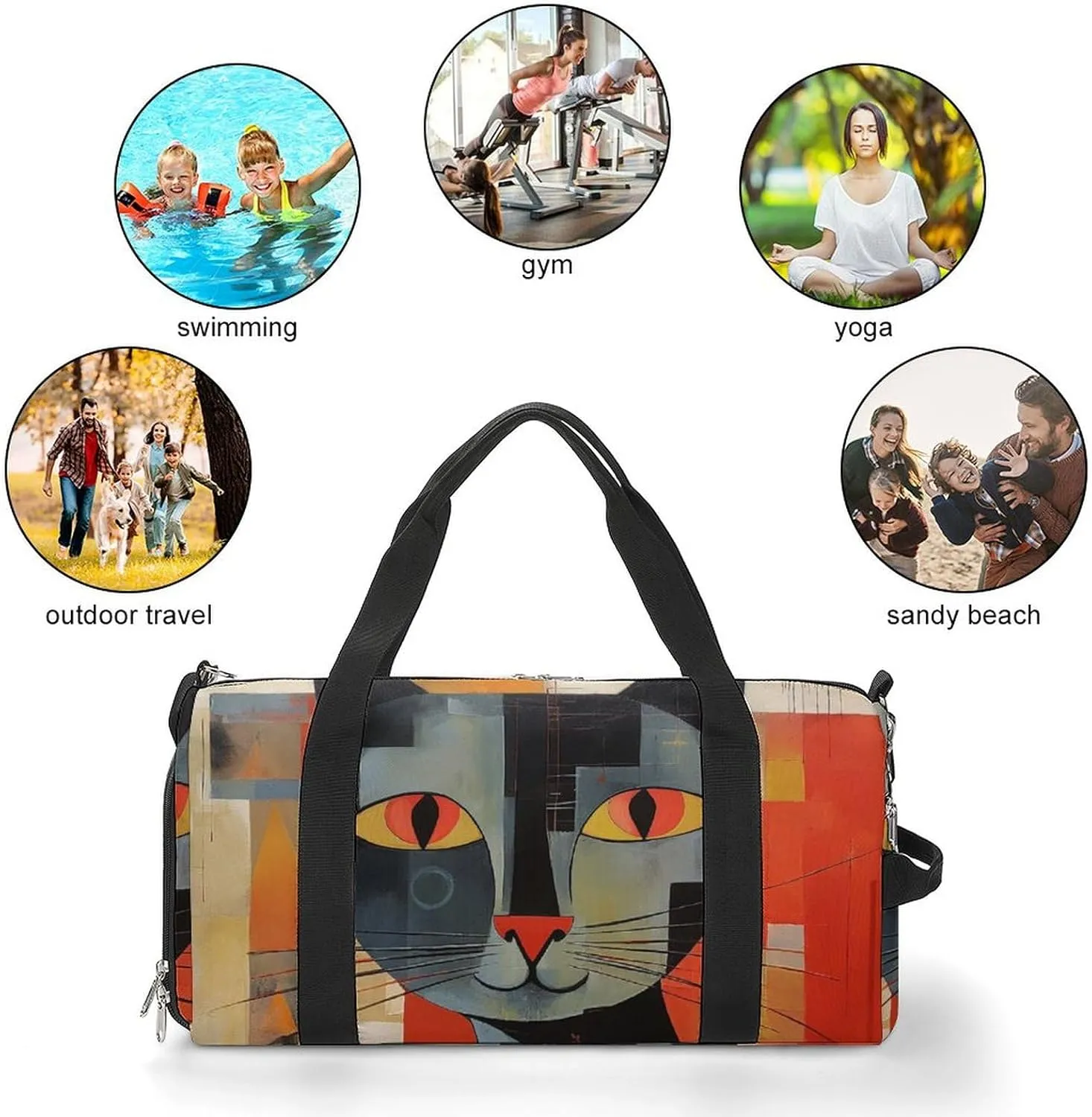 Gym Bag Orange Red Eyes Cat Duffel Bag for Men Women Overnight Bag with Shoe Compartment Workout Bags