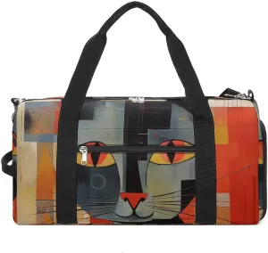 Gym Bag Orange Red Eyes Cat Duffel Bag for Men Women Overnight Bag with Shoe Compartment Workout Bags