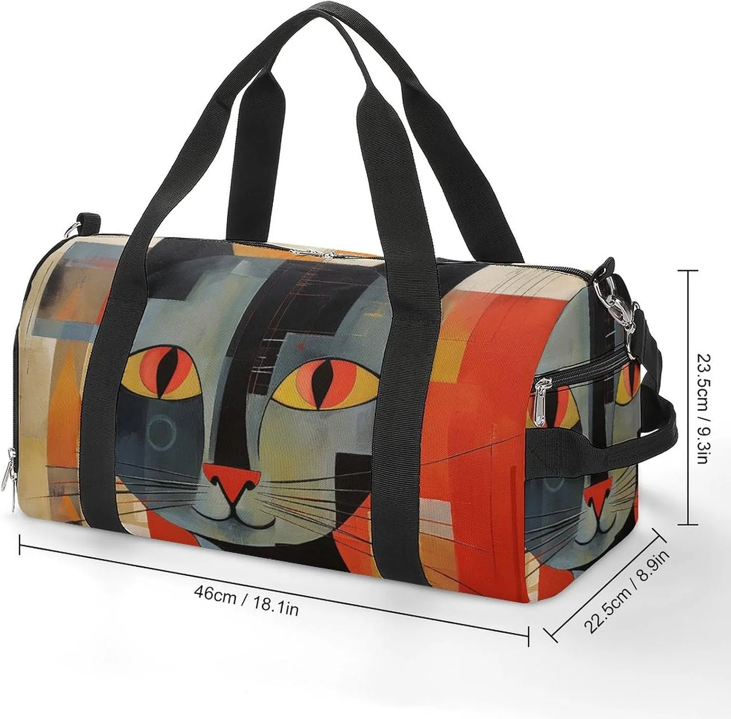 Gym Bag Orange Red Eyes Cat Duffel Bag for Men Women Overnight Bag with Shoe Compartment Workout Bags