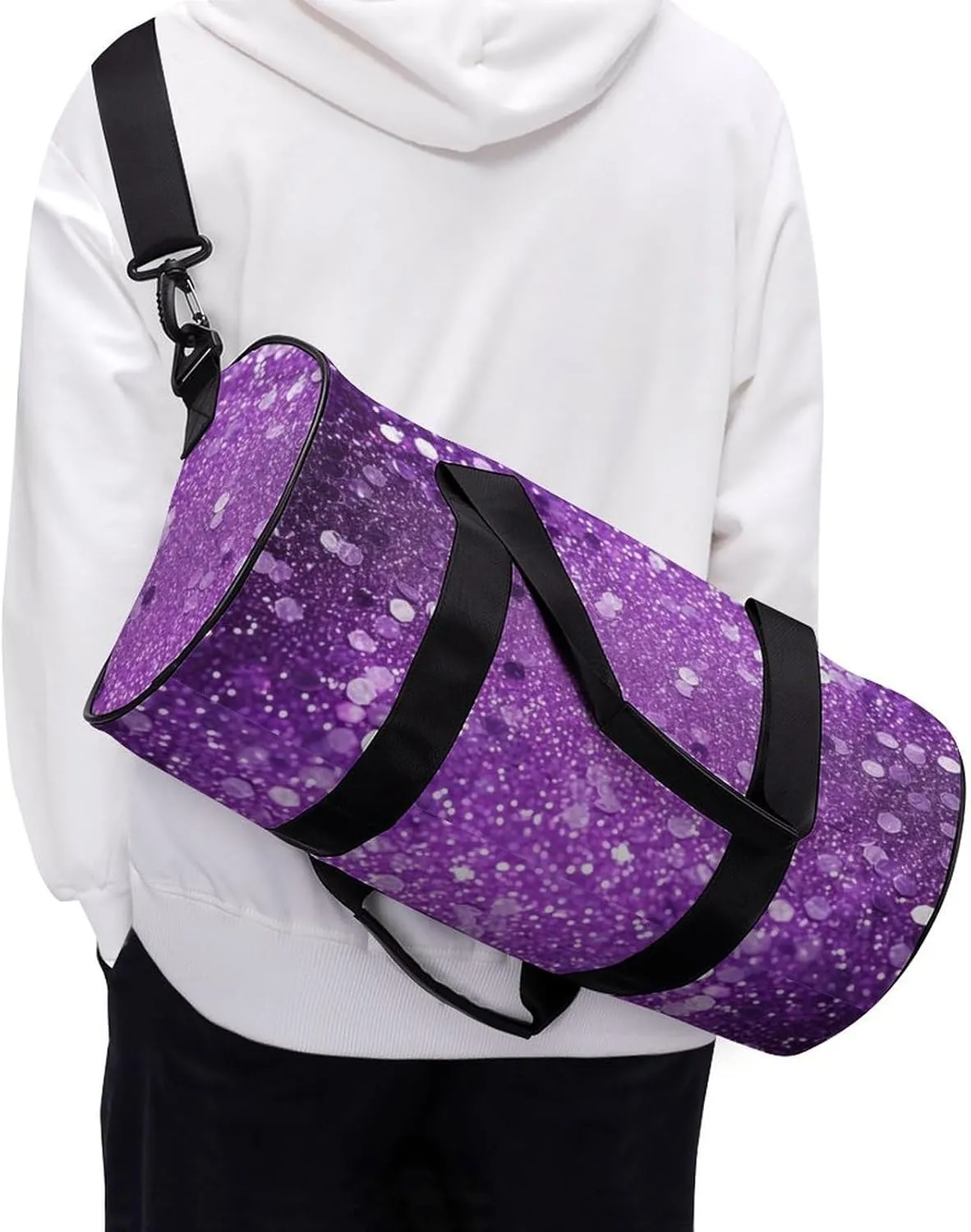 Gym Bag Sparkling Purple Glitter Duffel Bag for Men Women Overnight Bag with Shoe Compartment Workout Bags