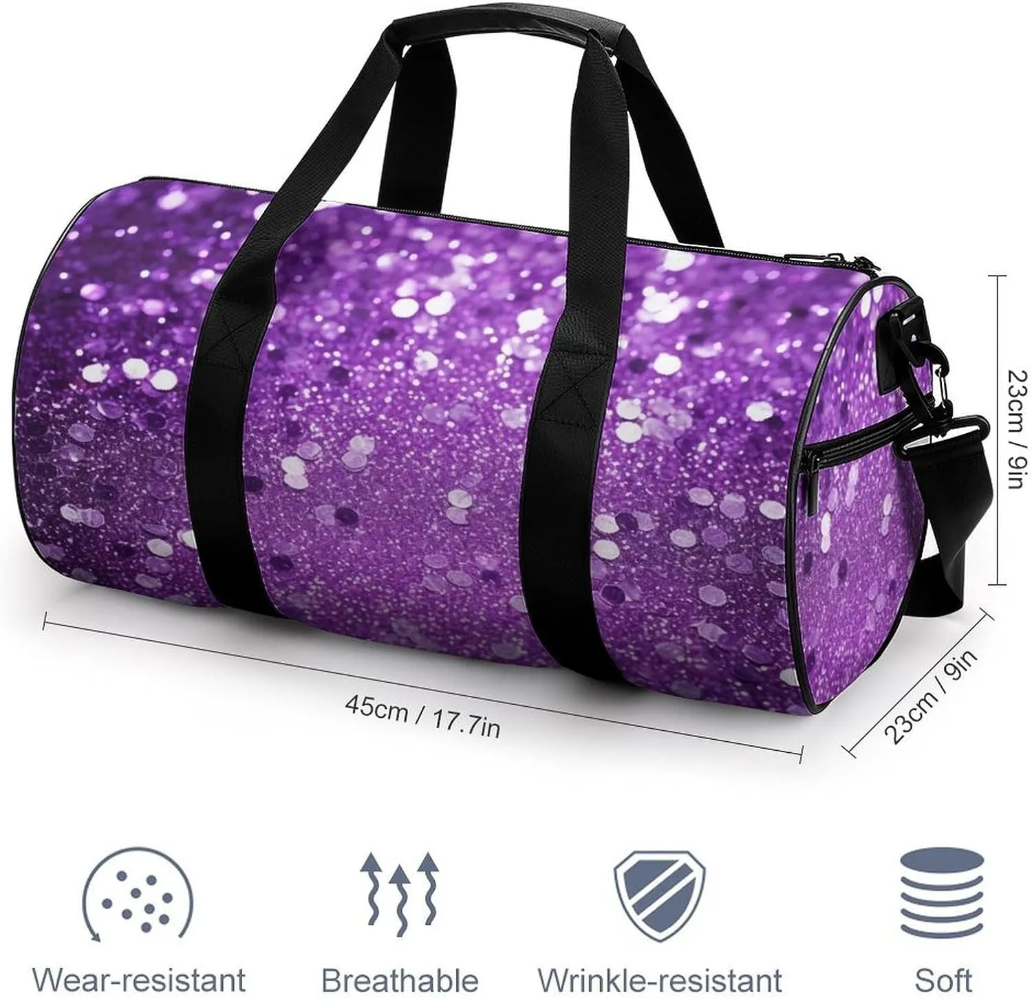 Gym Bag Sparkling Purple Glitter Duffel Bag for Men Women Overnight Bag with Shoe Compartment Workout Bags