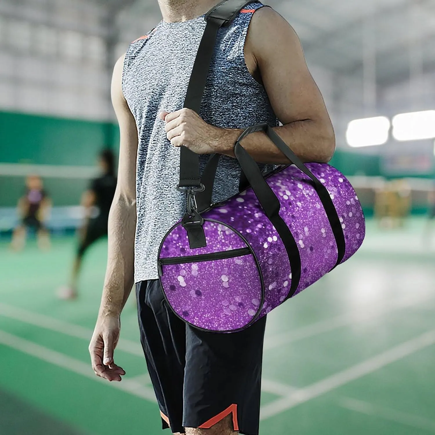 Gym Bag Sparkling Purple Glitter Duffel Bag for Men Women Overnight Bag with Shoe Compartment Workout Bags