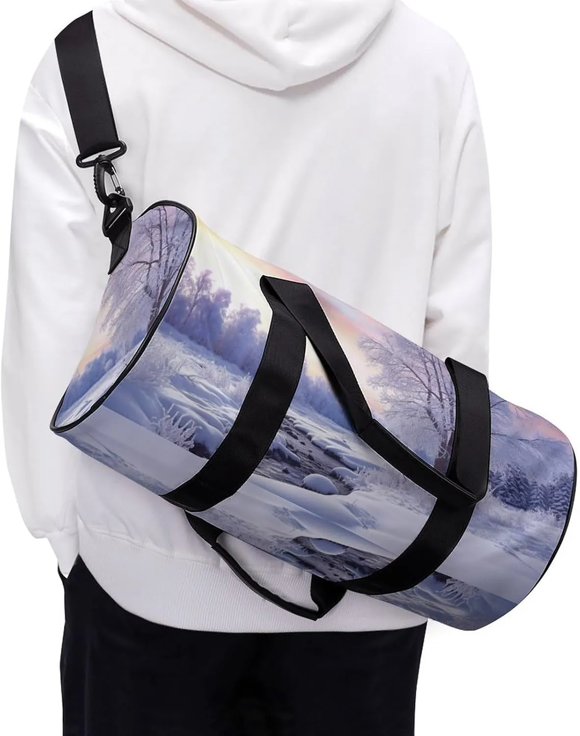 Gym Bag Winter Landscape Duffel Bag for Men Women Overnight Bag with Shoe Compartment Workout Bags