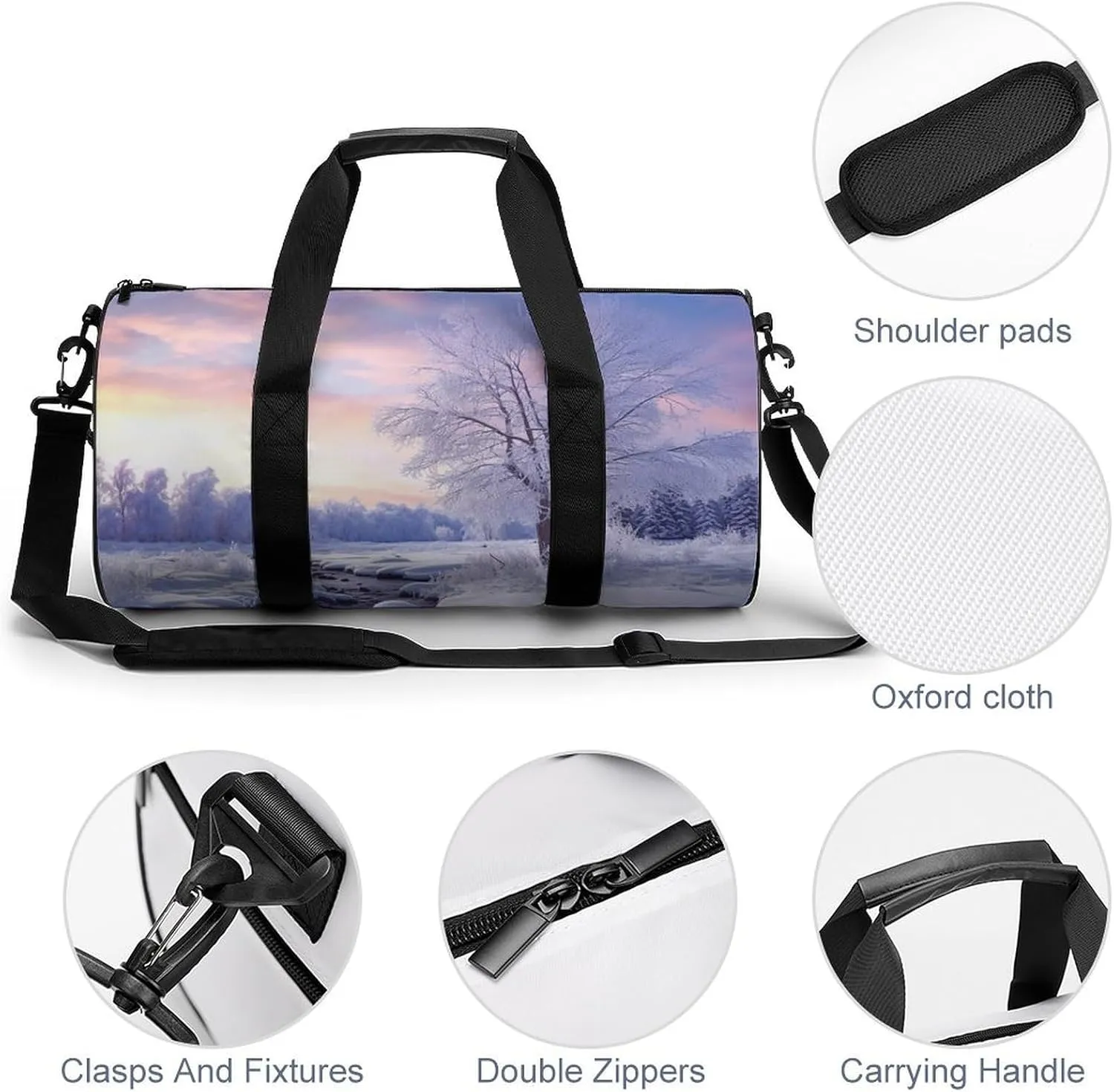 Gym Bag Winter Landscape Duffel Bag for Men Women Overnight Bag with Shoe Compartment Workout Bags