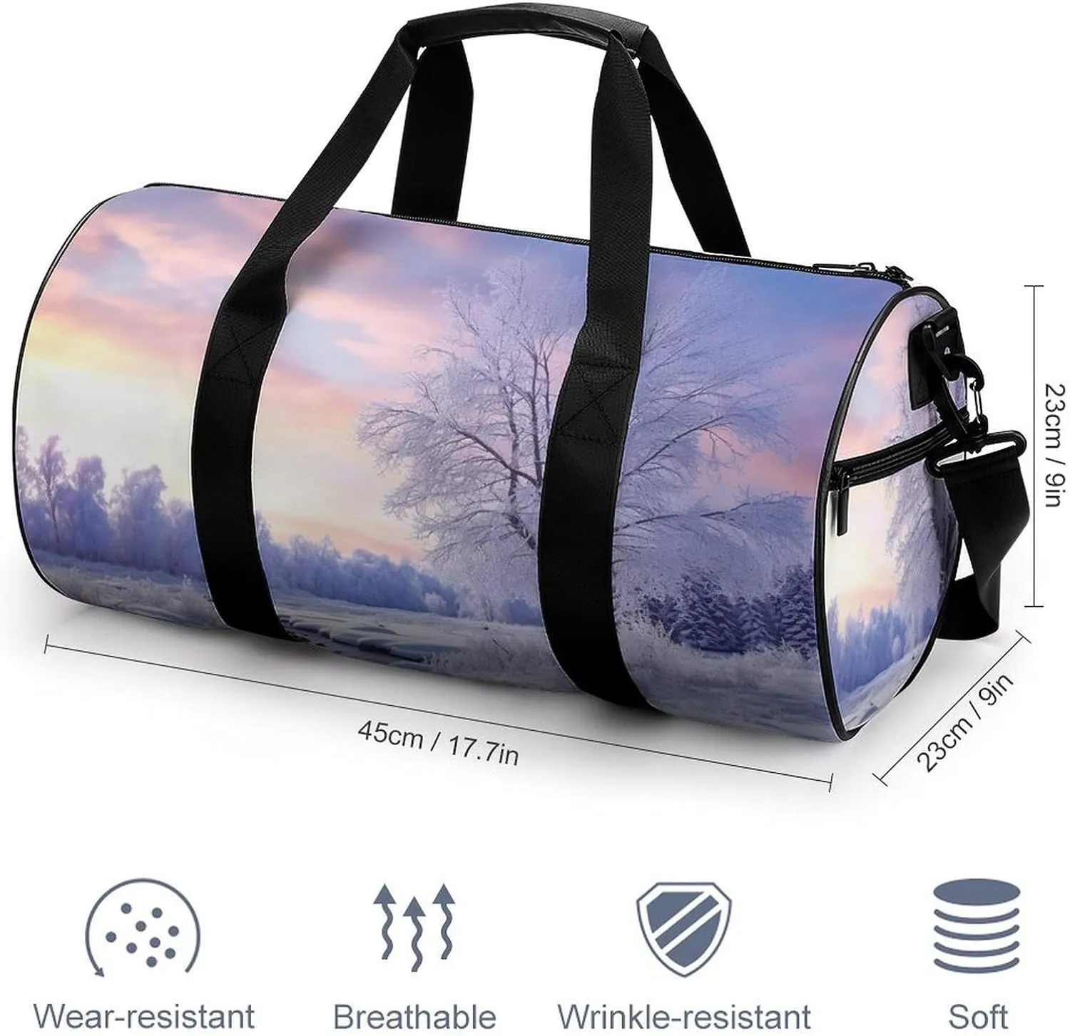 Gym Bag Winter Landscape Duffel Bag for Men Women Overnight Bag with Shoe Compartment Workout Bags