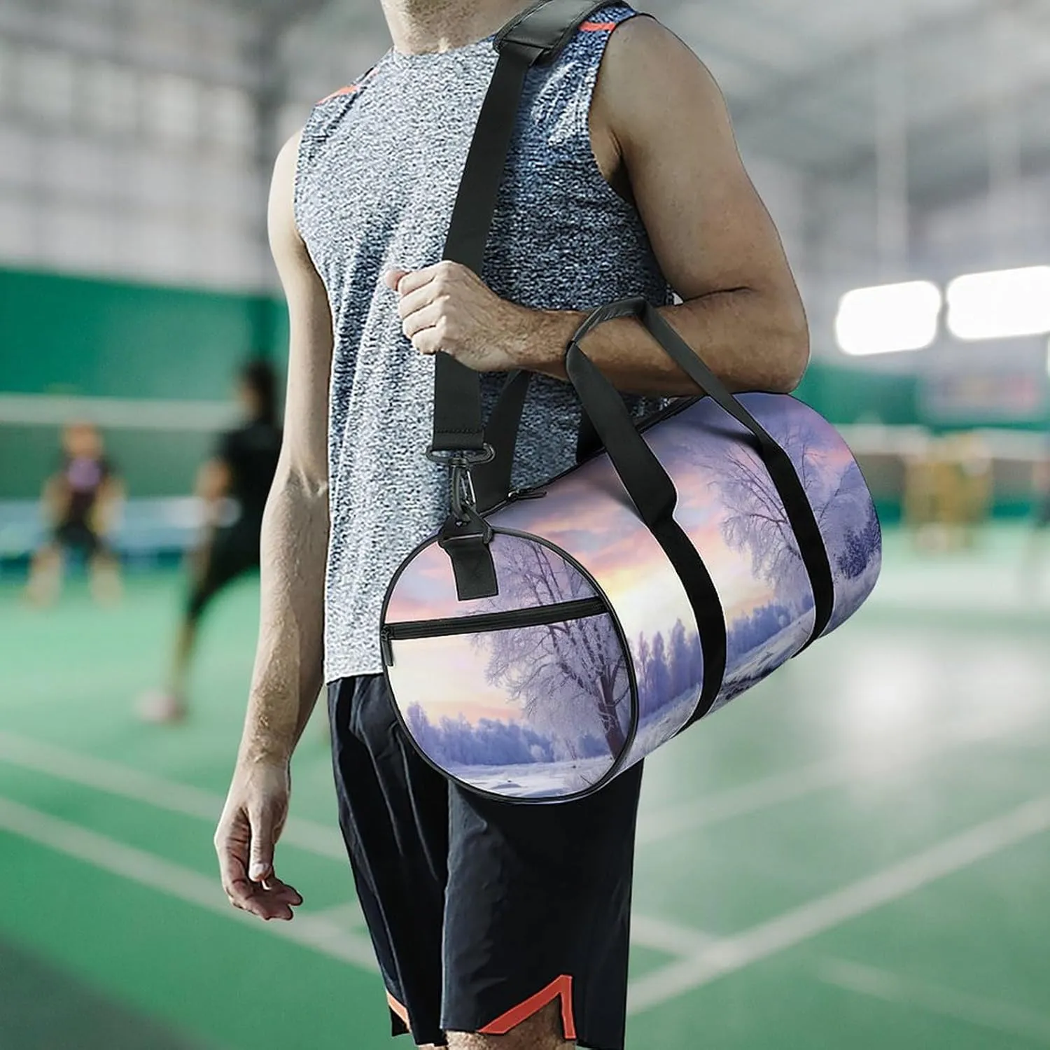 Gym Bag Winter Landscape Duffel Bag for Men Women Overnight Bag with Shoe Compartment Workout Bags