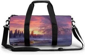 Gym Bag Winter Landscape Duffel Bag for Men Women Overnight Bag with Shoe Compartment Workout Bags
