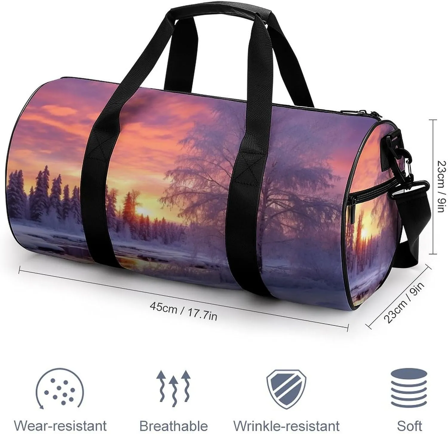Gym Bag Winter Landscape Duffel Bag for Men Women Overnight Bag with Shoe Compartment Workout Bags