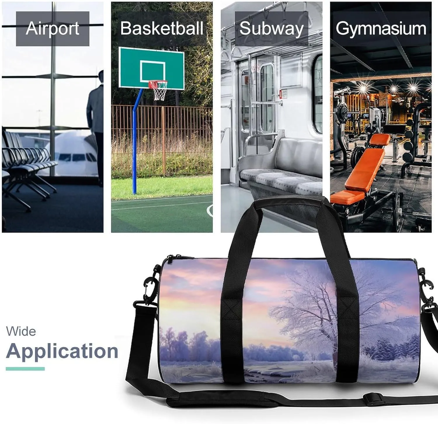 Gym Bag Winter Landscape Duffel Bag for Men Women Overnight Bag with Shoe Compartment Workout Bags