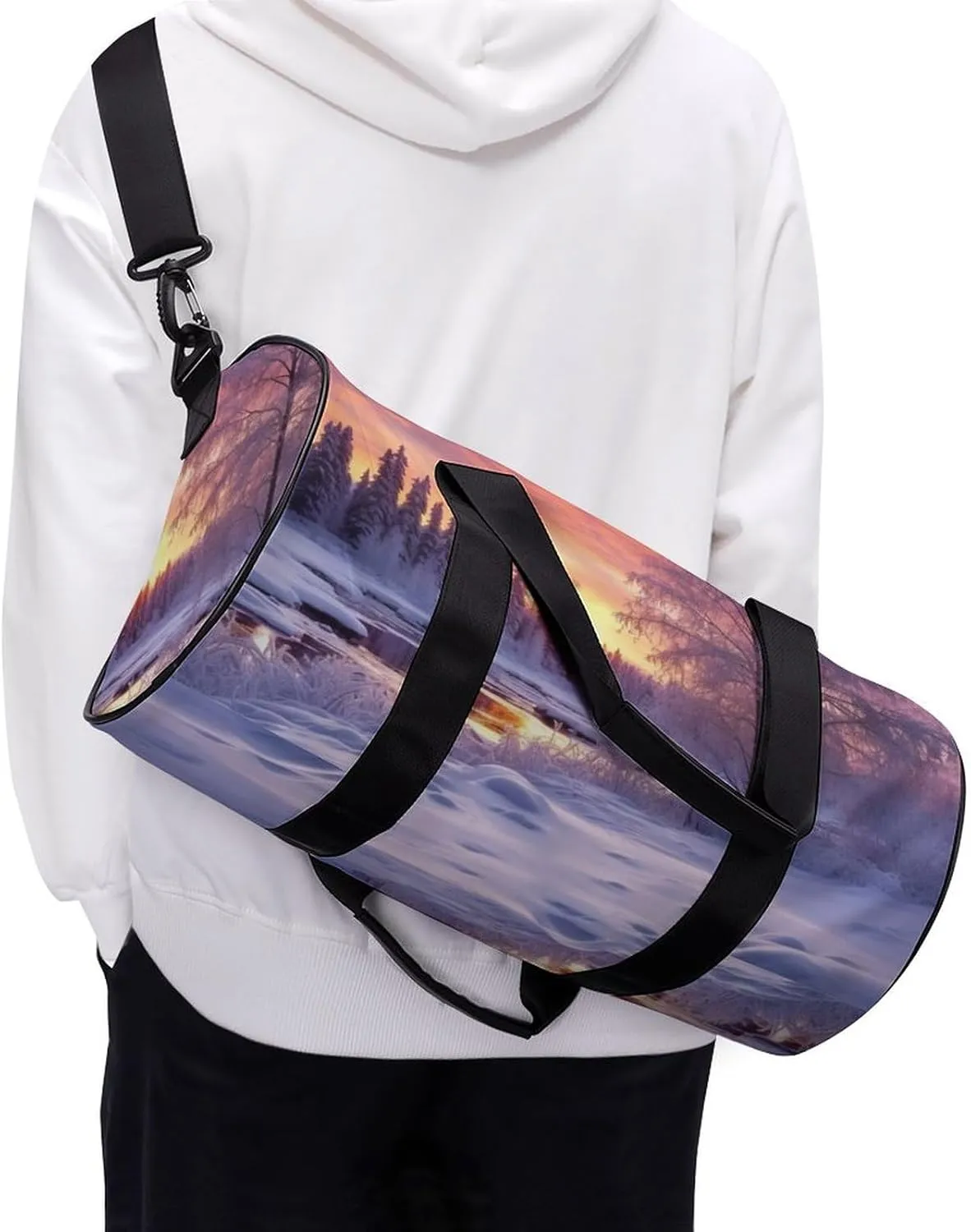 Gym Bag Winter Landscape Duffel Bag for Men Women Overnight Bag with Shoe Compartment Workout Bags