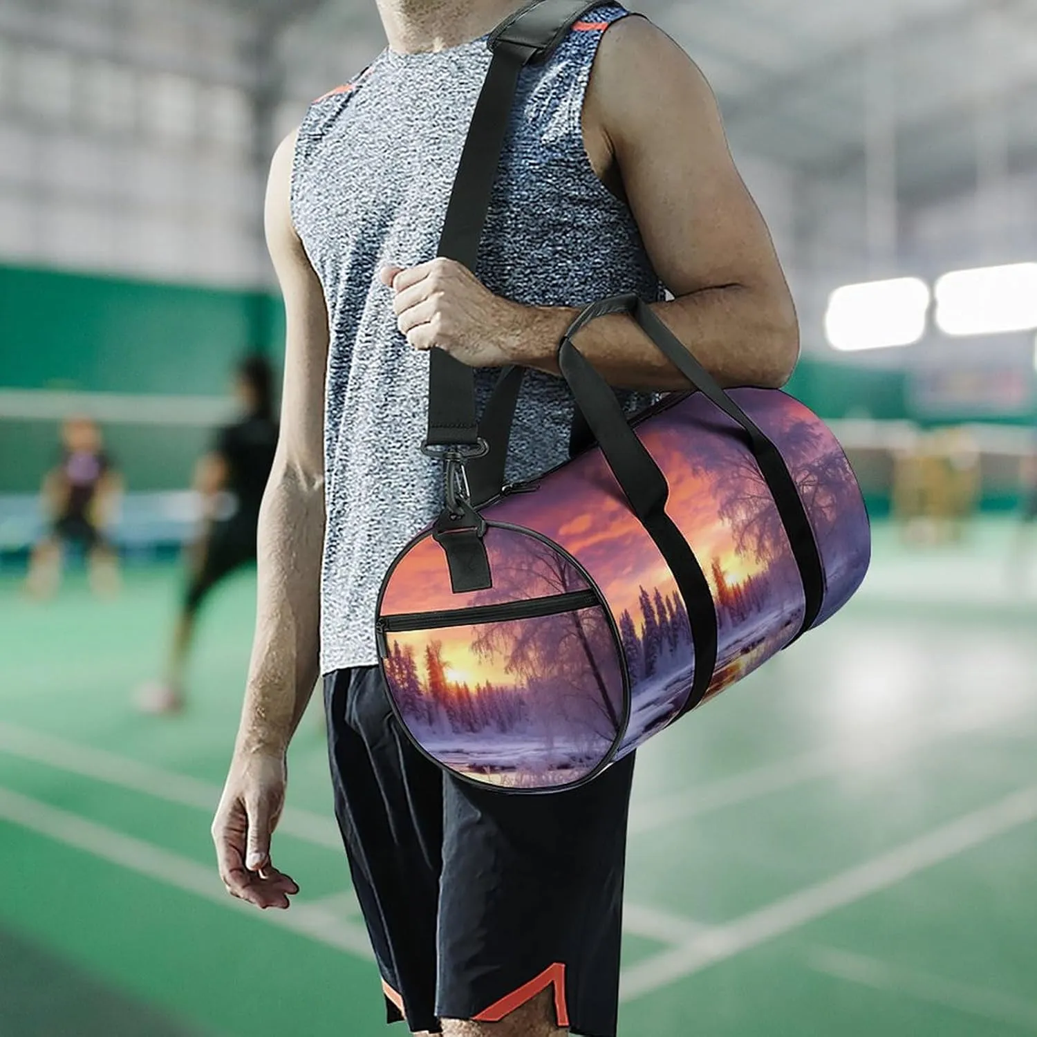 Gym Bag Winter Landscape Duffel Bag for Men Women Overnight Bag with Shoe Compartment Workout Bags