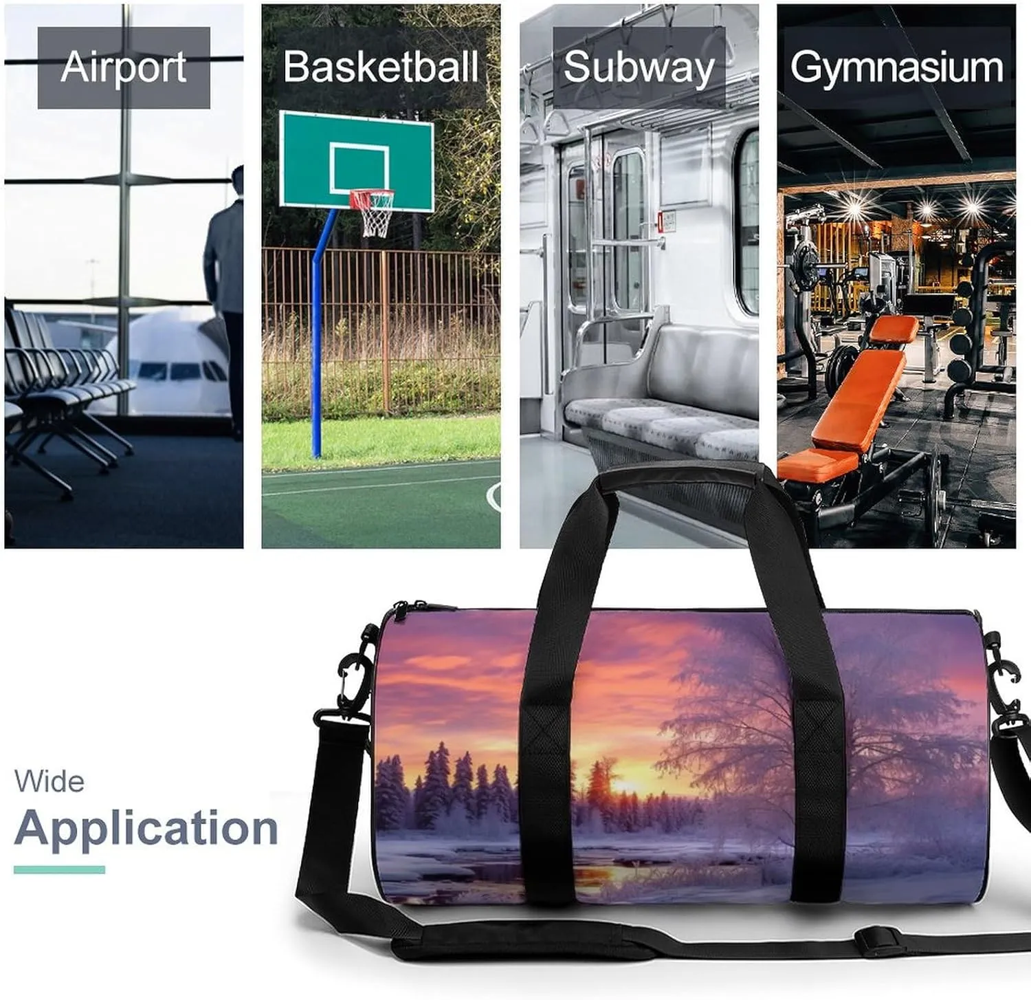 Gym Bag Winter Landscape Duffel Bag for Men Women Overnight Bag with Shoe Compartment Workout Bags
