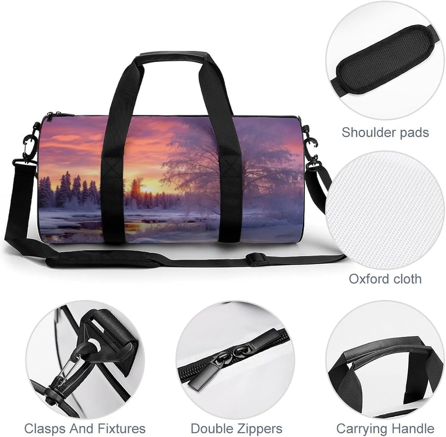 Gym Bag Winter Landscape Duffel Bag for Men Women Overnight Bag with Shoe Compartment Workout Bags