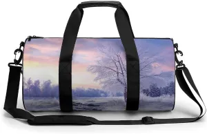 Gym Bag Winter Landscape Duffel Bag for Men Women Overnight Bag with Shoe Compartment Workout Bags