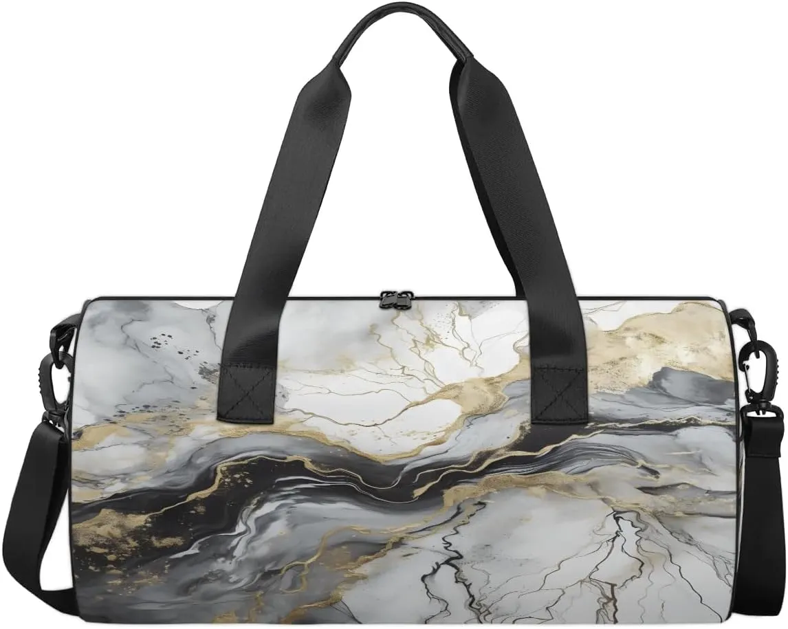 Gym Bags for Men Women Abstract Marble Texture Sports Duffel Bags Carry On Travel Duffle Bag with Detachable Adjustable Shoulder Strap Overnight Weekender Bag