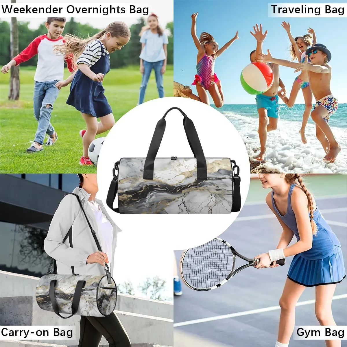 Gym Bags for Men Women Abstract Marble Texture Sports Duffel Bags Carry On Travel Duffle Bag with Detachable Adjustable Shoulder Strap Overnight Weekender Bag