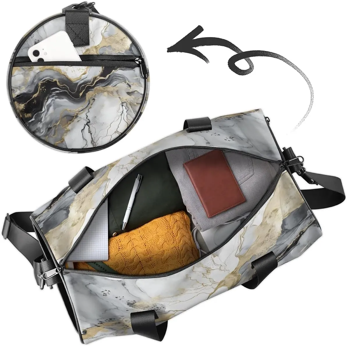 Gym Bags for Men Women Abstract Marble Texture Sports Duffel Bags Carry On Travel Duffle Bag with Detachable Adjustable Shoulder Strap Overnight Weekender Bag