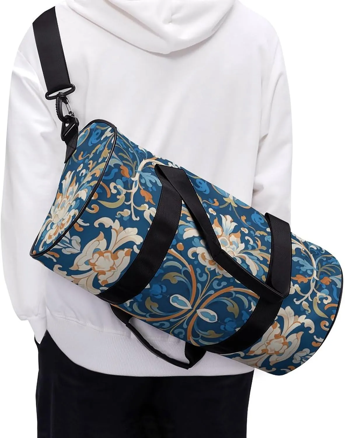 Gym Bags for Men Women Baroque Flowers Duffle Bag Travel Overnight Bag with Shoe Compartment Tote Bags
