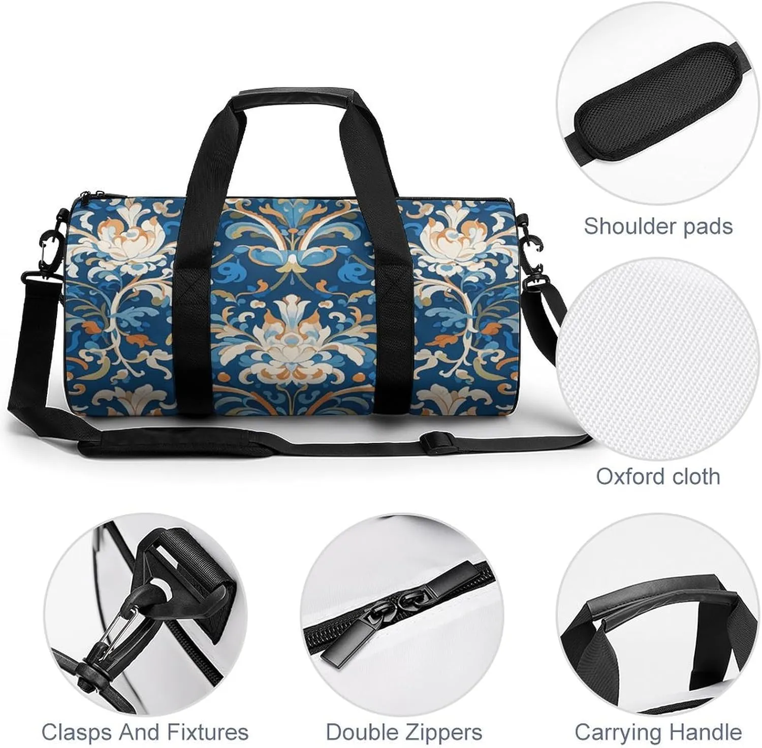 Gym Bags for Men Women Baroque Flowers Duffle Bag Travel Overnight Bag with Shoe Compartment Tote Bags