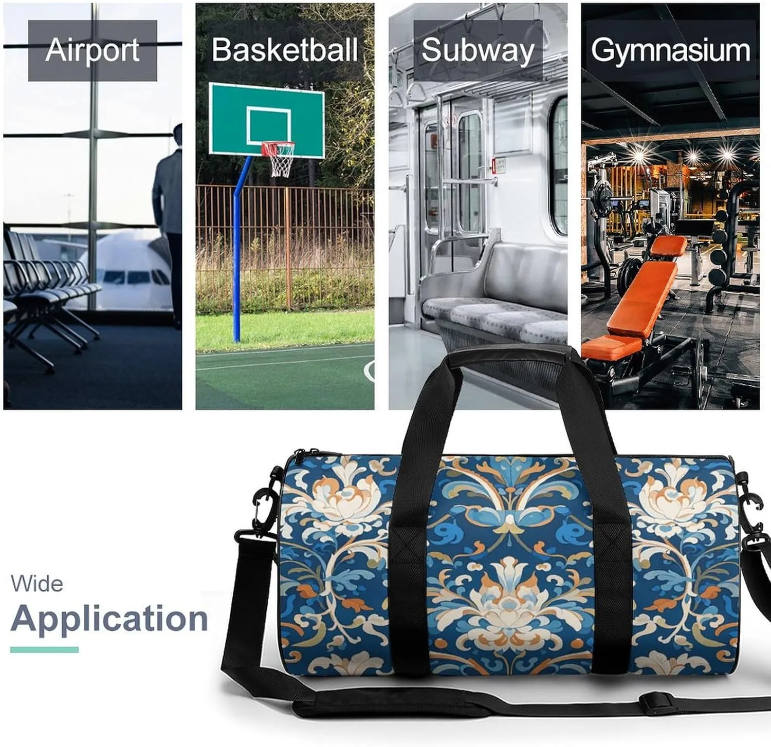 Gym Bags for Men Women Baroque Flowers Duffle Bag Travel Overnight Bag with Shoe Compartment Tote Bags