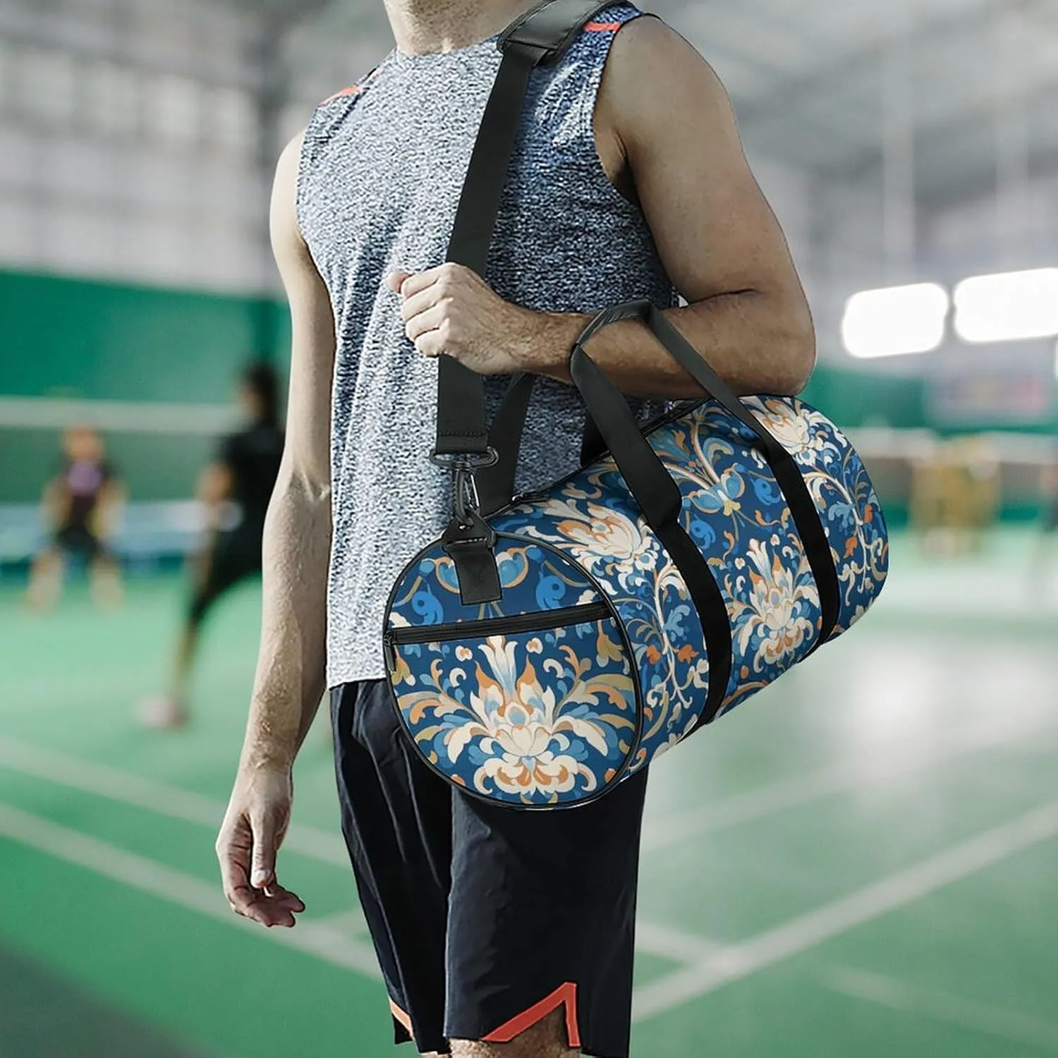 Gym Bags for Men Women Baroque Flowers Duffle Bag Travel Overnight Bag with Shoe Compartment Tote Bags