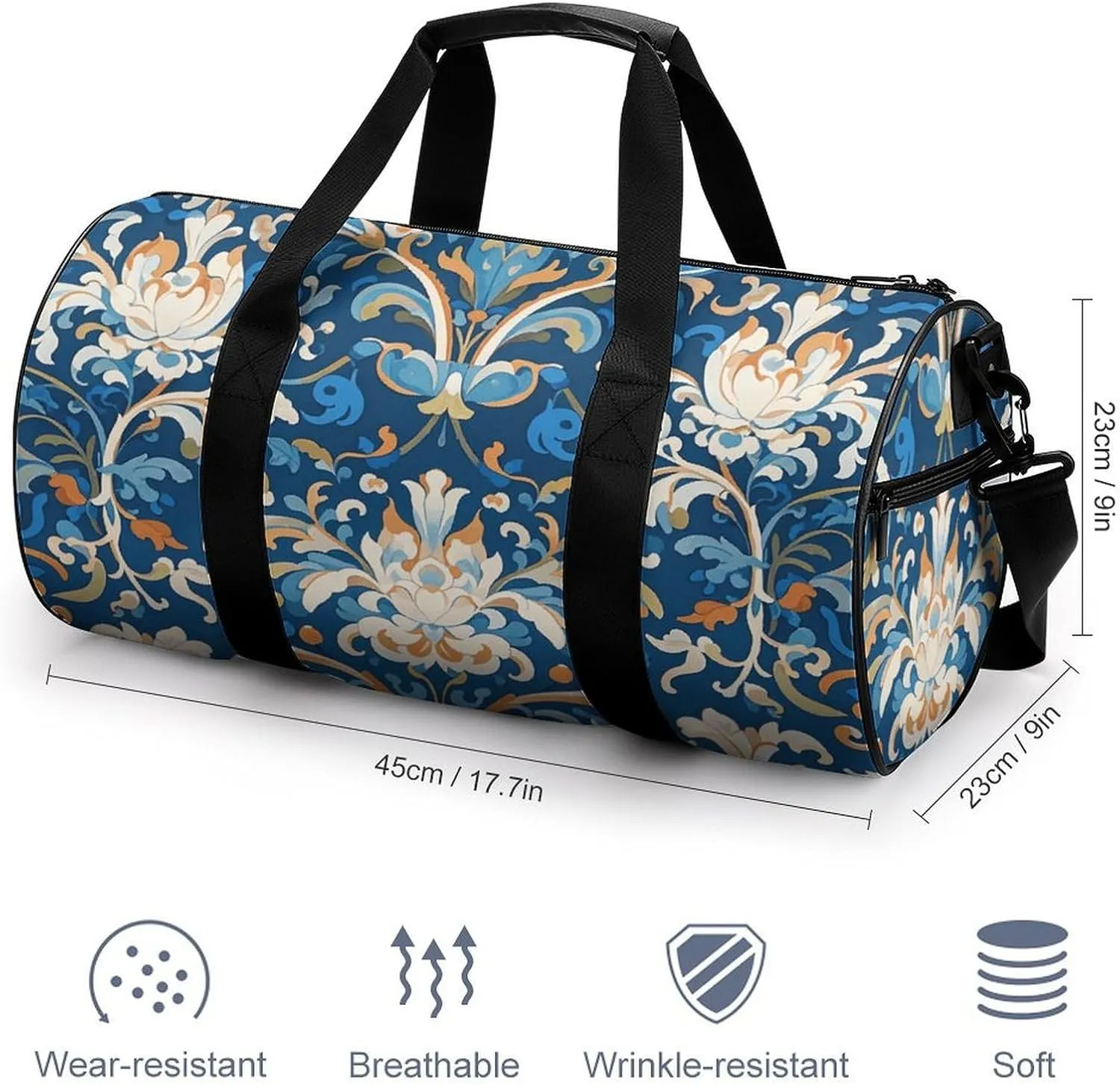 Gym Bags for Men Women Baroque Flowers Duffle Bag Travel Overnight Bag with Shoe Compartment Tote Bags