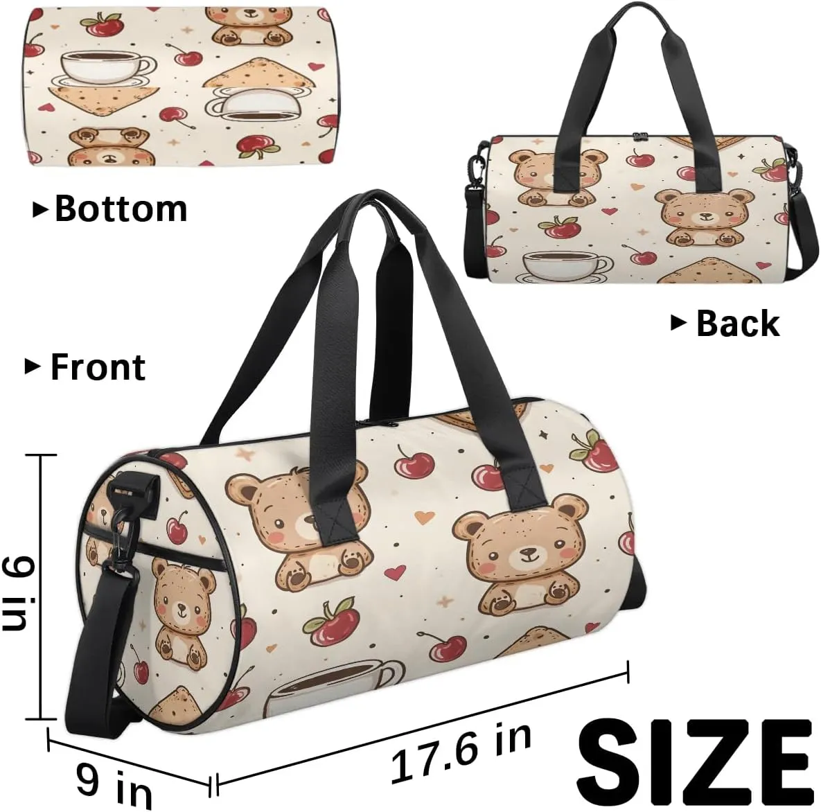 Gym Bags for Men Women Bear Cherry Sports Duffel Bags Carry On Travel Duffle Bag with Detachable Adjustable Shoulder Strap Overnight Weekender Bag