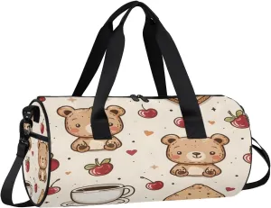 Gym Bags for Men Women Bear Cherry Sports Duffel Bags Carry On Travel Duffle Bag with Detachable Adjustable Shoulder Strap Overnight Weekender Bag