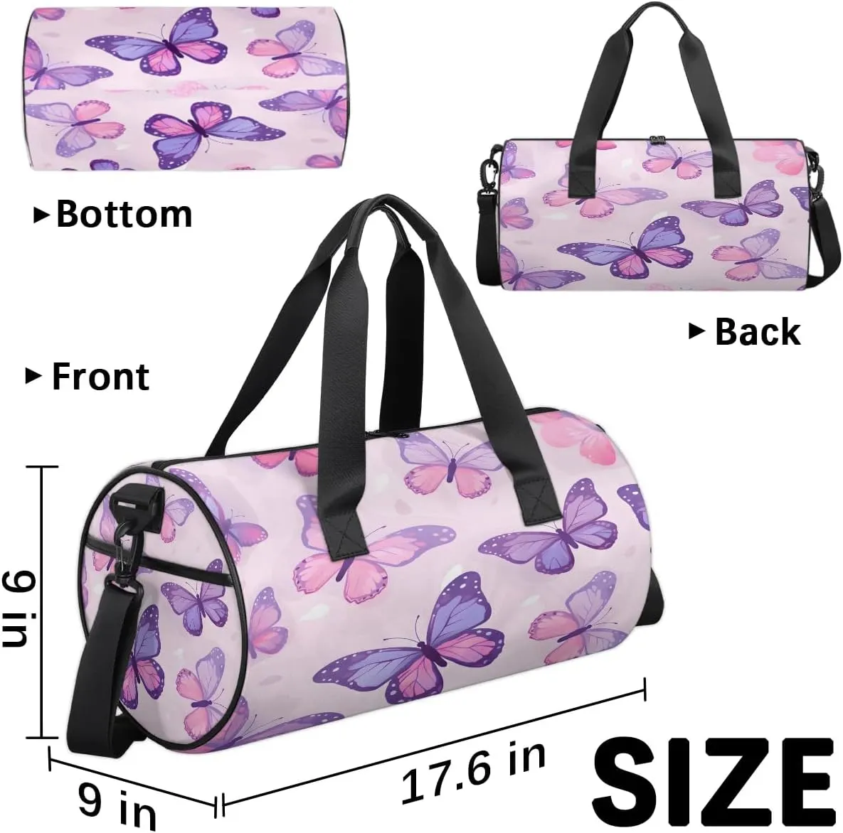 Gym Bags for Men Women Beautiful Butterfly Print Sports Duffel Bags Carry On Travel Duffle Bag with Detachable Adjustable Shoulder Strap Overnight Weekender Bag