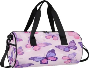 Gym Bags for Men Women Beautiful Butterfly Print Sports Duffel Bags Carry On Travel Duffle Bag with Detachable Adjustable Shoulder Strap Overnight Weekender Bag