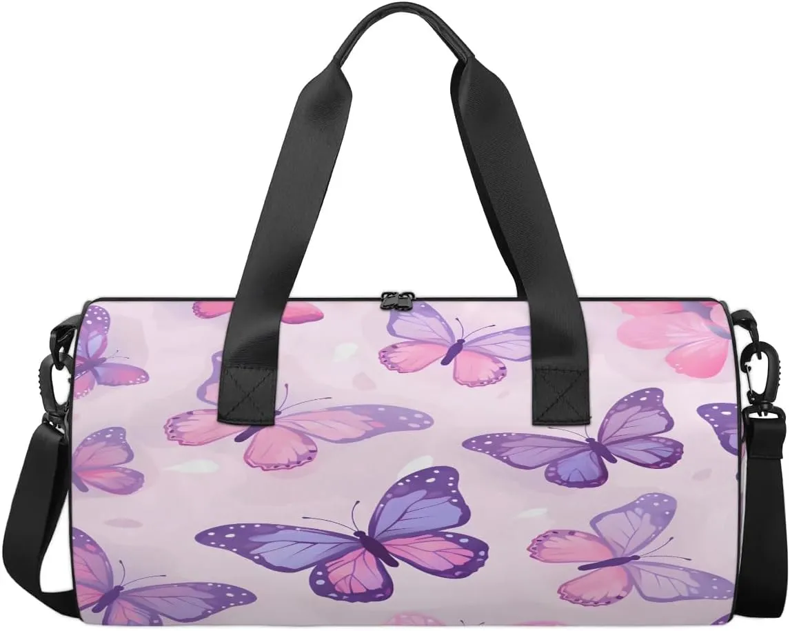 Gym Bags for Men Women Beautiful Butterfly Print Sports Duffel Bags Carry On Travel Duffle Bag with Detachable Adjustable Shoulder Strap Overnight Weekender Bag