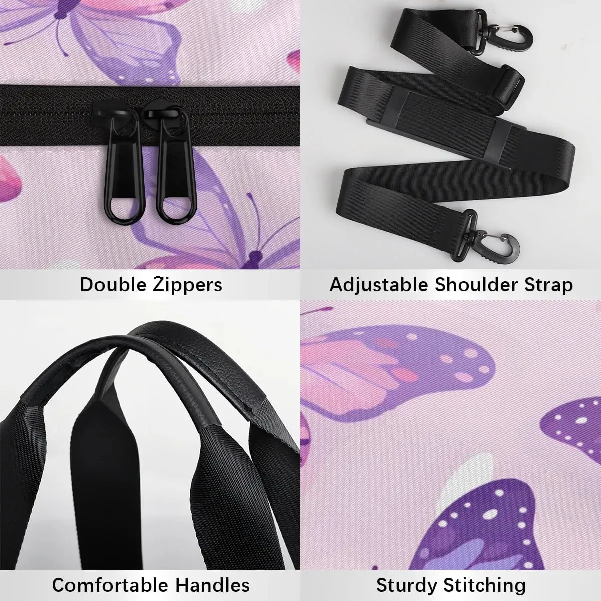 Gym Bags for Men Women Beautiful Butterfly Print Sports Duffel Bags Carry On Travel Duffle Bag with Detachable Adjustable Shoulder Strap Overnight Weekender Bag