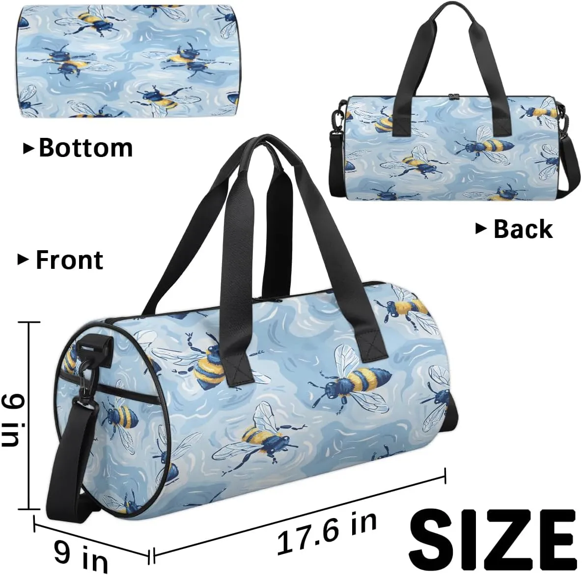 Gym Bags for Men Women Bee Print Sports Duffel Bags Carry On Travel Duffle Bag with Detachable Adjustable Shoulder Strap Overnight Weekender Bag