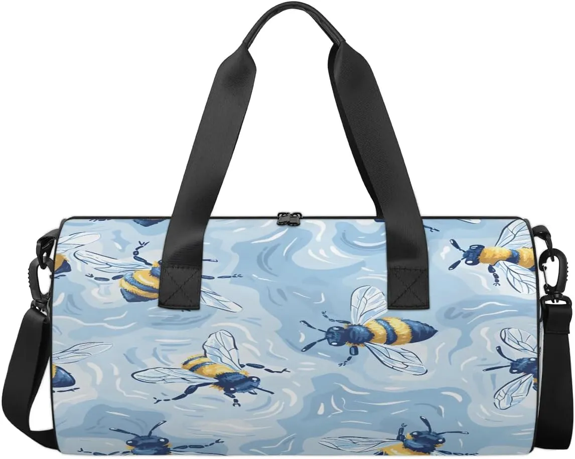 Gym Bags for Men Women Bee Print Sports Duffel Bags Carry On Travel Duffle Bag with Detachable Adjustable Shoulder Strap Overnight Weekender Bag