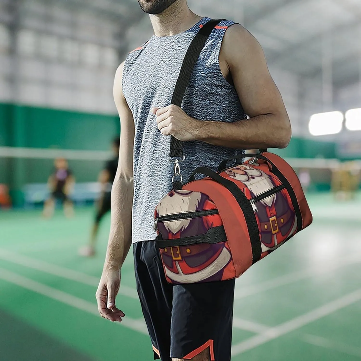 Gym Bags for Men Women Cartoon Santa Claus Duffle Bag Travel Overnight Bag with Shoe Compartment Tote Bags