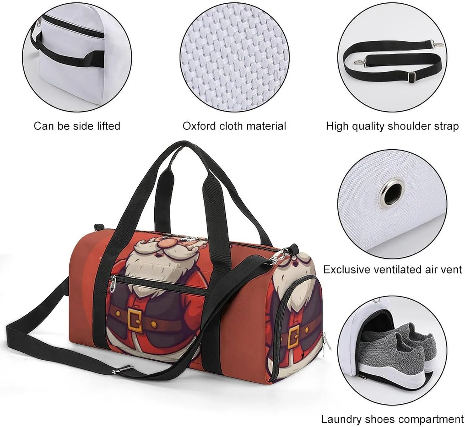 Gym Bags for Men Women Cartoon Santa Claus Duffle Bag Travel Overnight Bag with Shoe Compartment Tote Bags