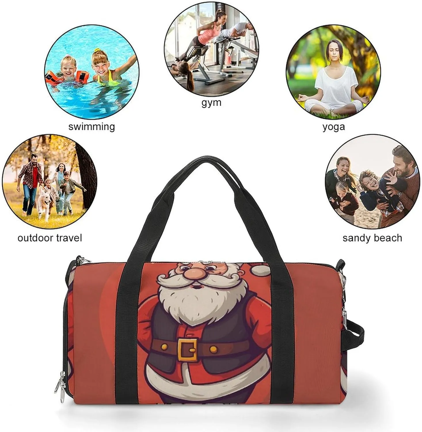 Gym Bags for Men Women Cartoon Santa Claus Duffle Bag Travel Overnight Bag with Shoe Compartment Tote Bags