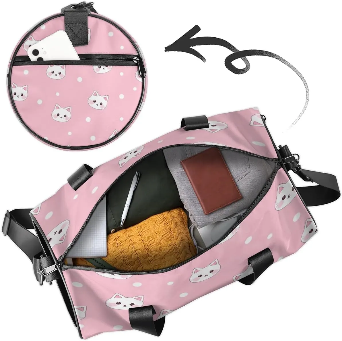 Gym Bags for Men Women Cat Printed Sports Duffel Bags Carry On Travel Duffle Bag with Detachable Adjustable Shoulder Strap Overnight Weekender Bag