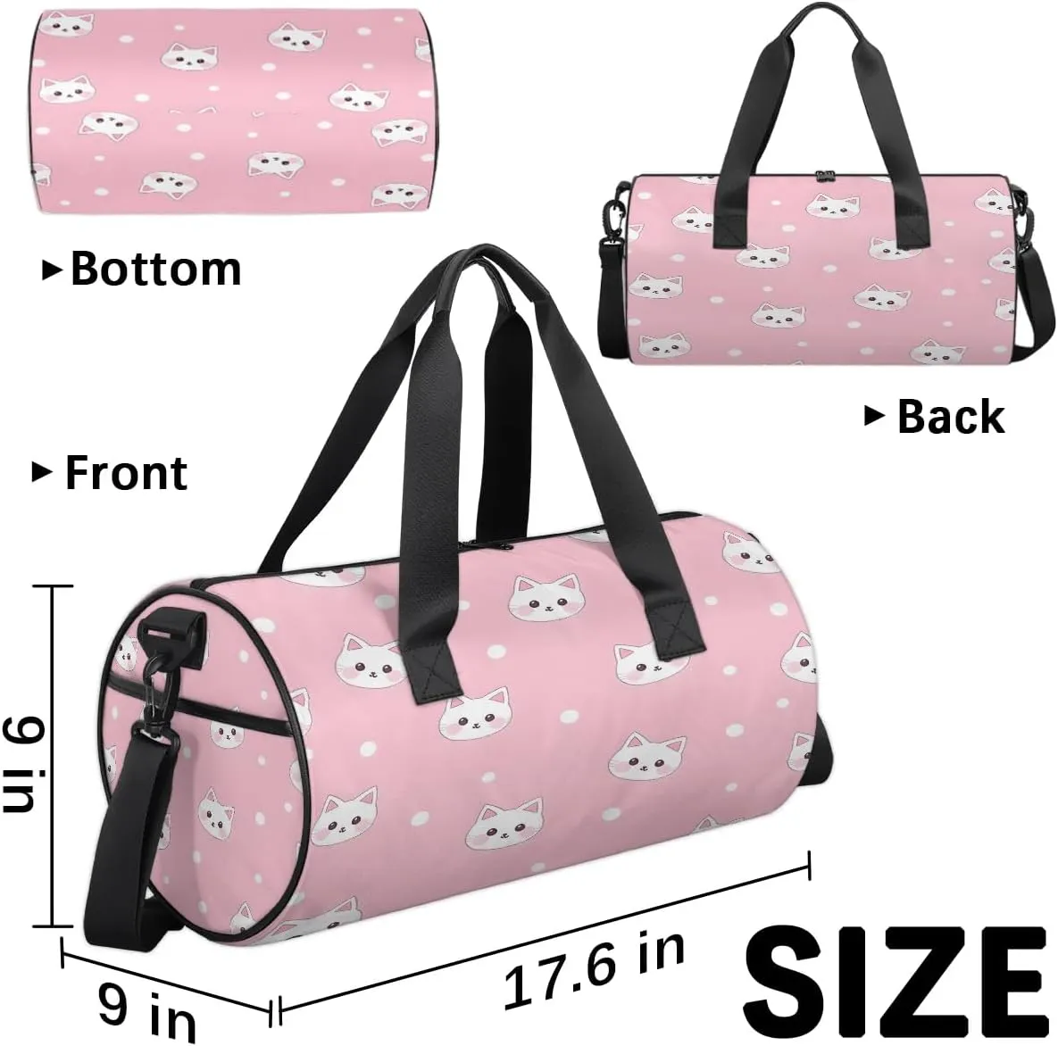 Gym Bags for Men Women Cat Printed Sports Duffel Bags Carry On Travel Duffle Bag with Detachable Adjustable Shoulder Strap Overnight Weekender Bag