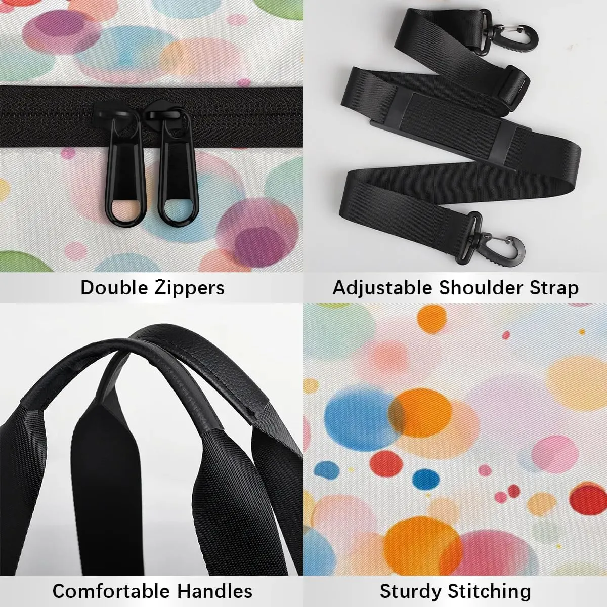 Gym Bags for Men Women Colorful Dots Sports Duffel Bags Carry On Travel Duffle Bag with Detachable Adjustable Shoulder Strap Overnight Weekender Bag