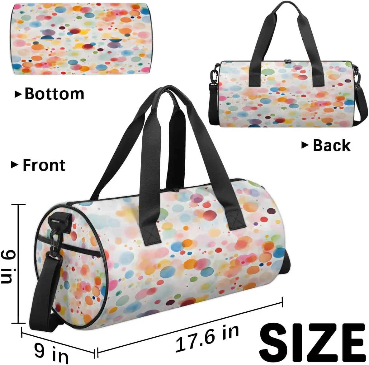 Gym Bags for Men Women Colorful Dots Sports Duffel Bags Carry On Travel Duffle Bag with Detachable Adjustable Shoulder Strap Overnight Weekender Bag