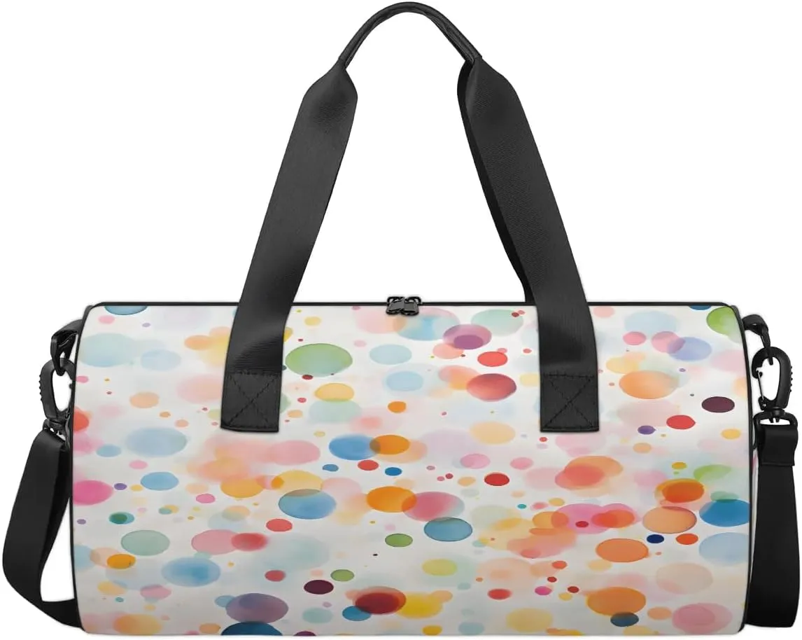 Gym Bags for Men Women Colorful Dots Sports Duffel Bags Carry On Travel Duffle Bag with Detachable Adjustable Shoulder Strap Overnight Weekender Bag