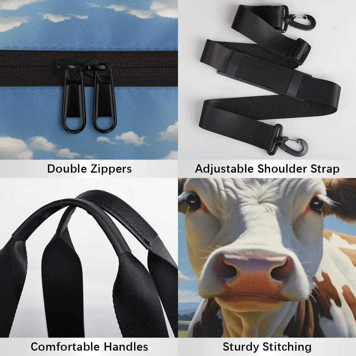 Gym Bags for Men Women Cow Daisies Sports Duffel Bags Carry On Travel Duffle Bag with Detachable Adjustable Shoulder Strap Overnight Weekender Bag