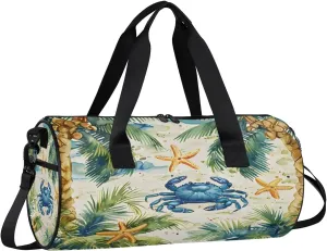 Gym Bags for Men Women Crab Coconut Tree Sports Duffel Bags Carry On Travel Duffle Bag with Detachable Adjustable Shoulder Strap Overnight Weekender Bag