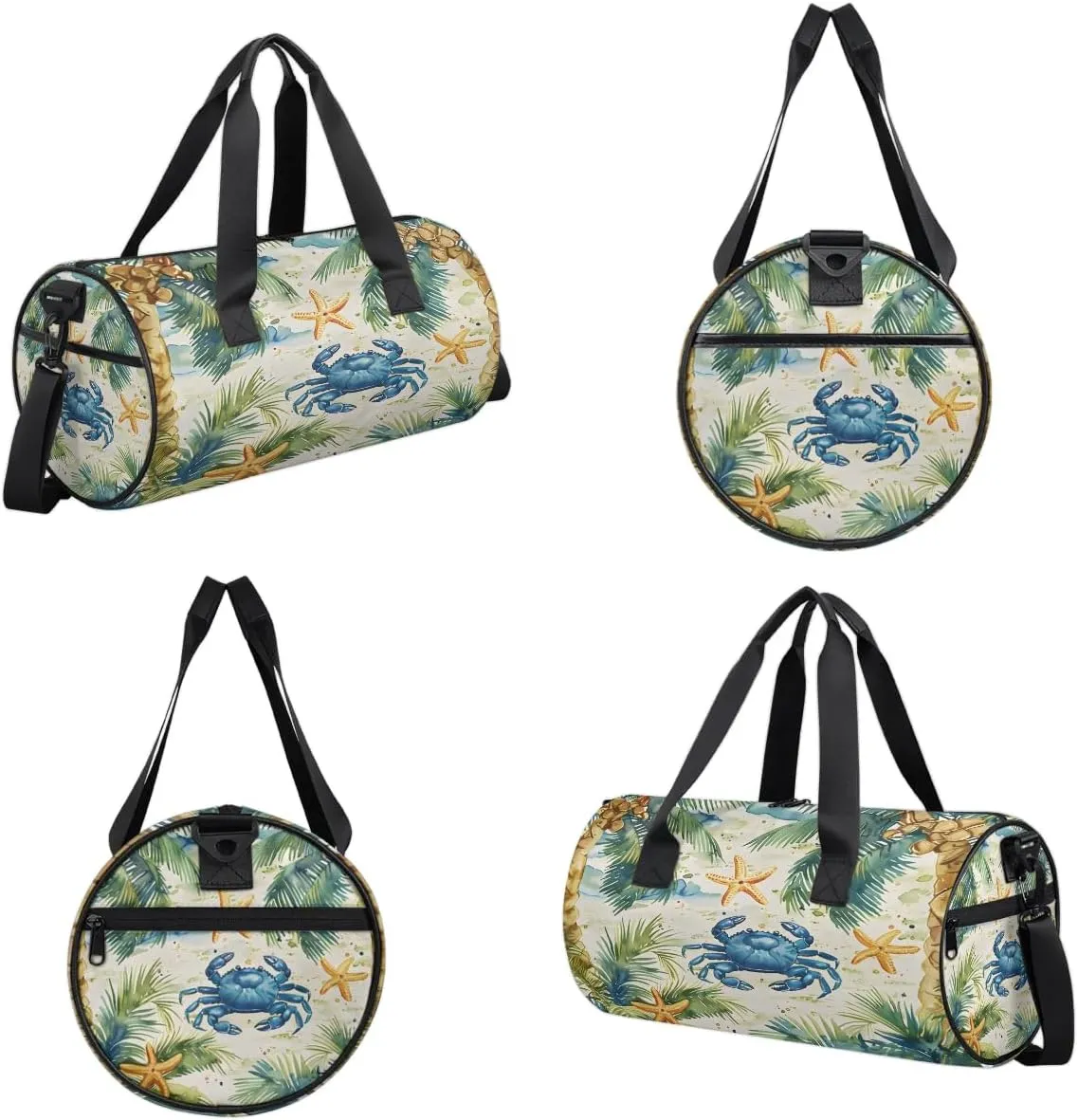 Gym Bags for Men Women Crab Coconut Tree Sports Duffel Bags Carry On Travel Duffle Bag with Detachable Adjustable Shoulder Strap Overnight Weekender Bag