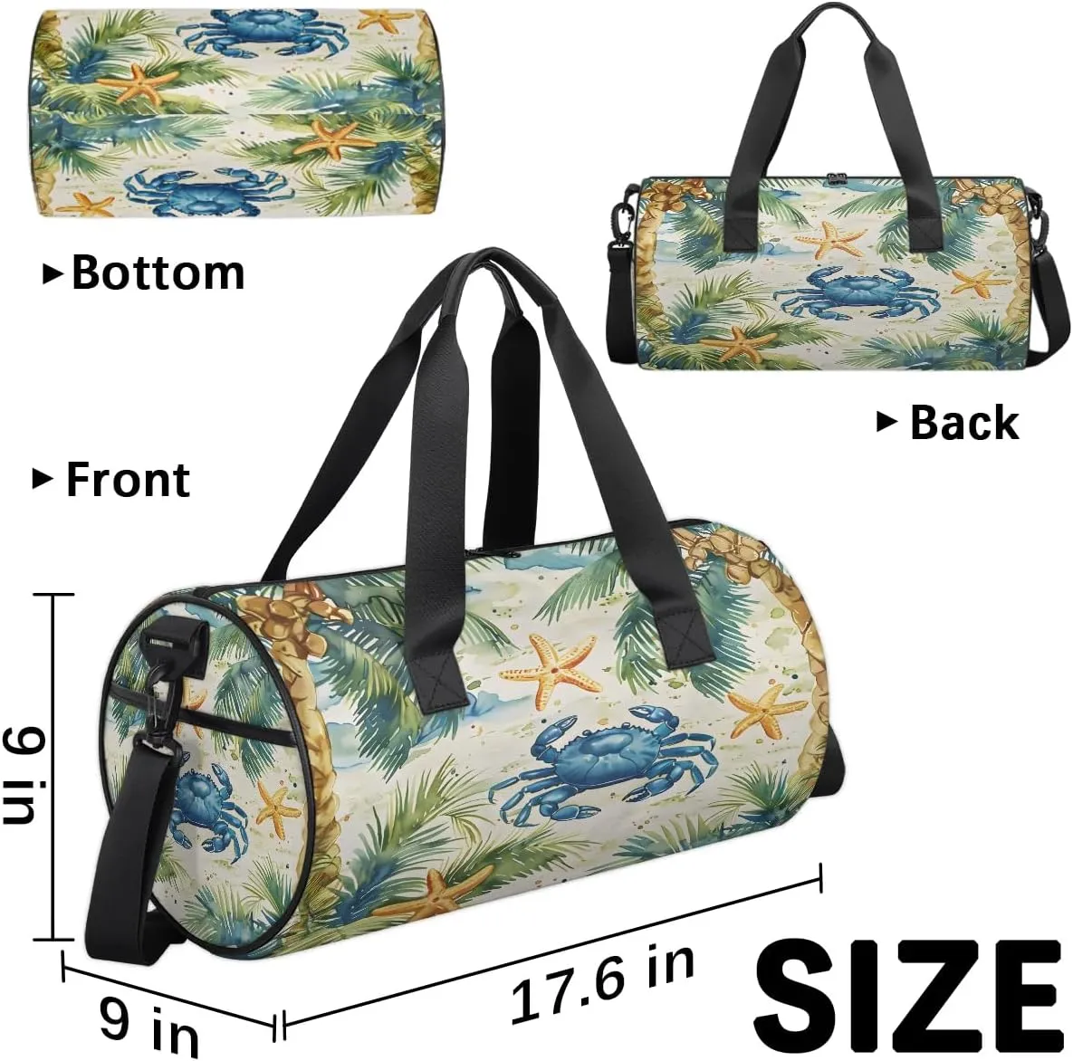 Gym Bags for Men Women Crab Coconut Tree Sports Duffel Bags Carry On Travel Duffle Bag with Detachable Adjustable Shoulder Strap Overnight Weekender Bag