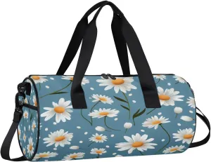Gym Bags for Men Women Daisy Floral Print Sports Duffel Bags Carry On Travel Duffle Bag with Detachable Adjustable Shoulder Strap Overnight Weekender Bag