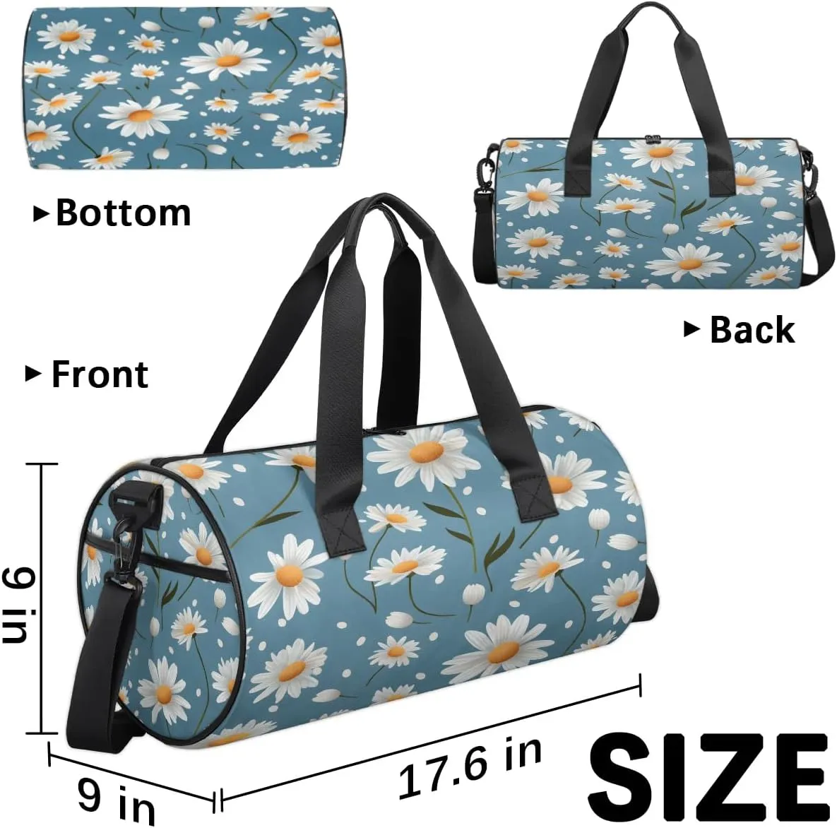 Gym Bags for Men Women Daisy Floral Print Sports Duffel Bags Carry On Travel Duffle Bag with Detachable Adjustable Shoulder Strap Overnight Weekender Bag