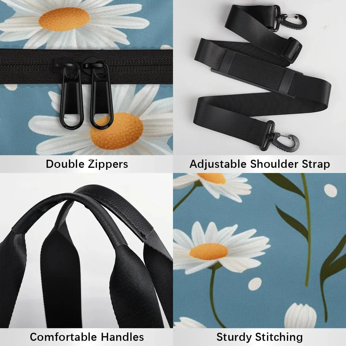 Gym Bags for Men Women Daisy Floral Print Sports Duffel Bags Carry On Travel Duffle Bag with Detachable Adjustable Shoulder Strap Overnight Weekender Bag