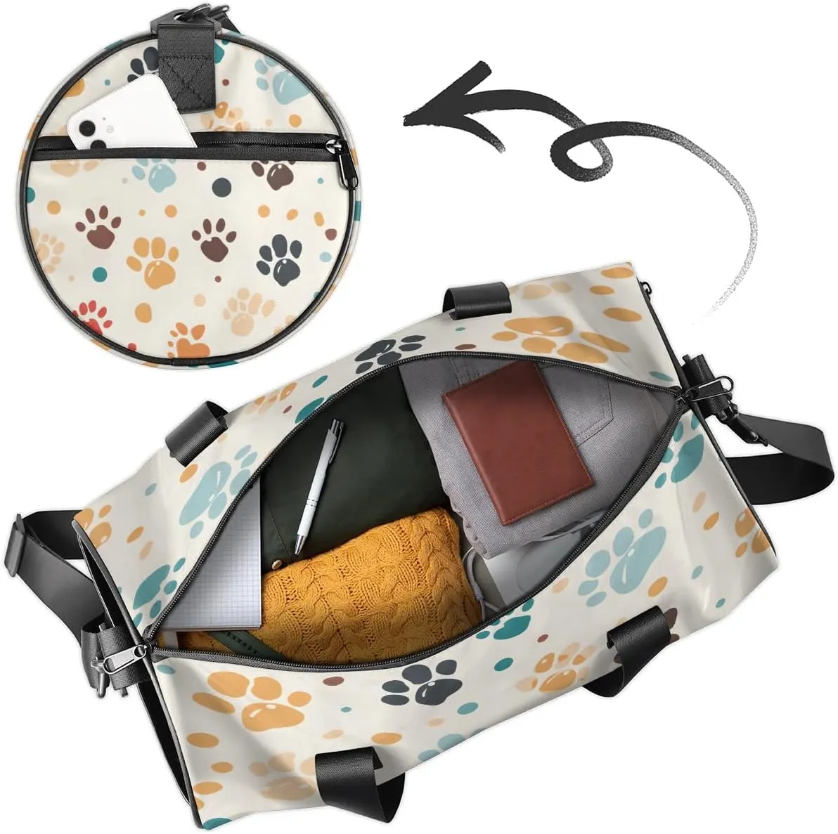 Gym Bags for Men Women Dog Paw Sports Duffel Bags Carry On Travel Duffle Bag with Detachable Adjustable Shoulder Strap Overnight Weekender Bag